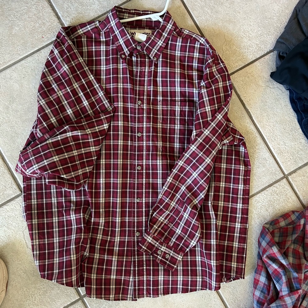 Wrangler Burgundy Plaid Button-Down Shirt